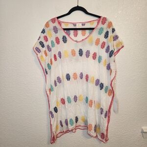 J.Marie White colorful kaftan coverup S New